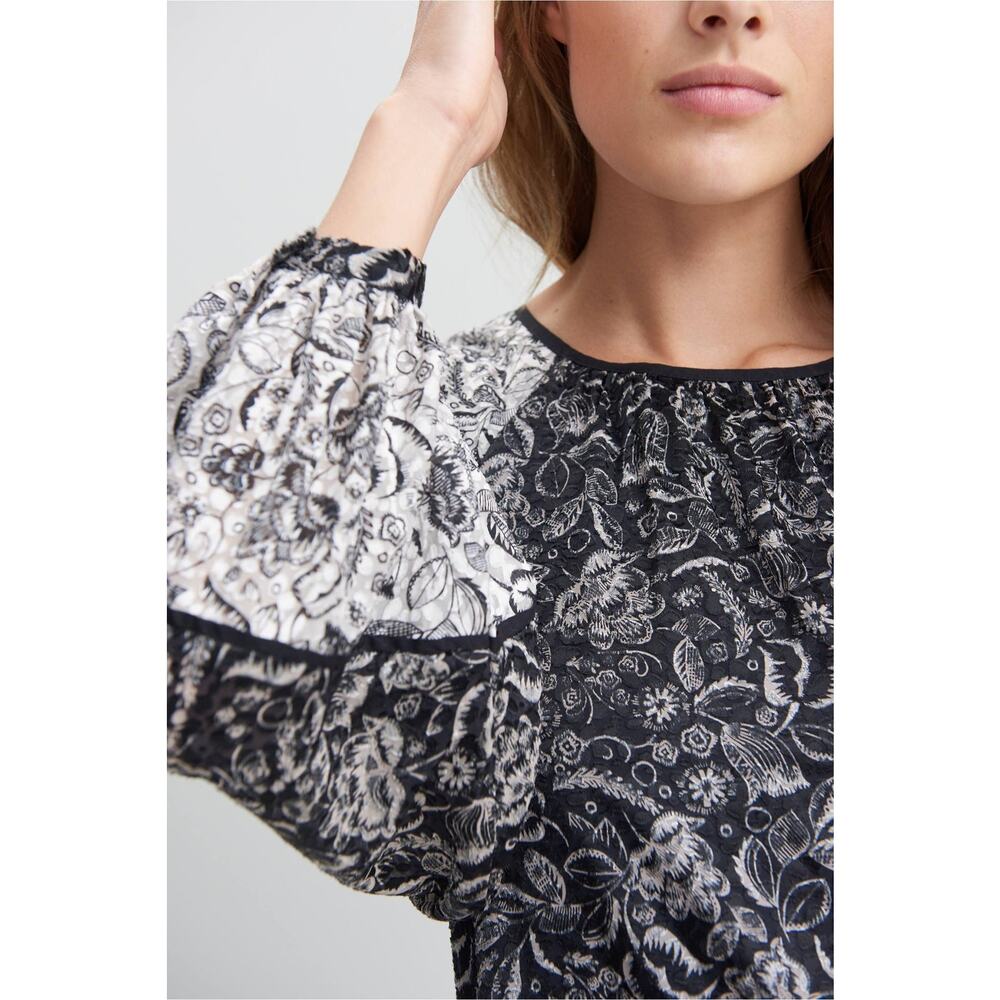 New Anthropologie Susanne Floral Tunic Mini Dress $168 X-SMALL Black and White - Picture 2 of 4